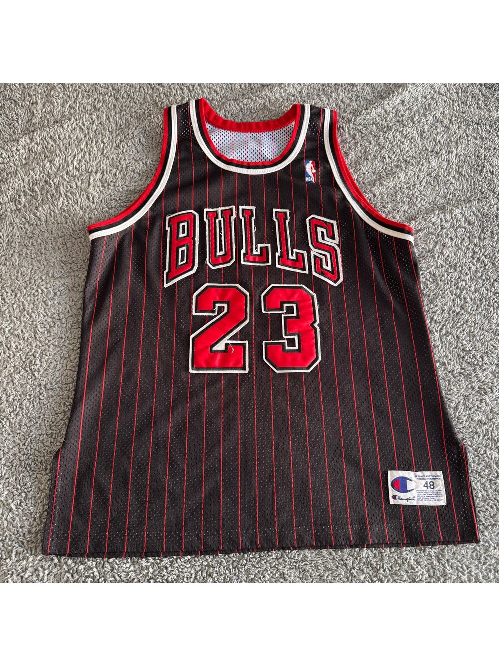 Vintage Champion Authentic Michael Jordan NBA Chicago Bulls Black Jersey Mens 48